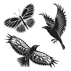 Black flying creatures and insect white butterfly