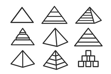 Pyramid concept icons set, geometric triangle shapes, minimalist vector signs collection for web design, e-commerce, stores, books, flyers, modern flat style graphics