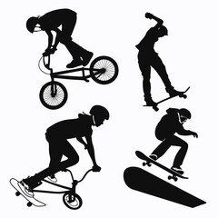 Obraz premium Black silhouettes extreme sports action skateboard