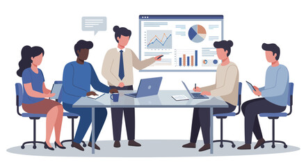 Business team meeting presentation analysis.