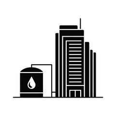 Industrial building with storage tank and water drop icon