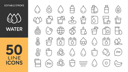 50 Editable Water Icons Drops, Bottles, Faucets, and More