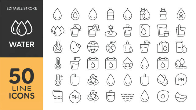 50 Editable Water Icons Drops, Bottles, Faucets, and More