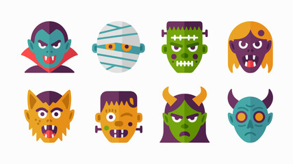 Halloween Monster Faces Illustration for Kids