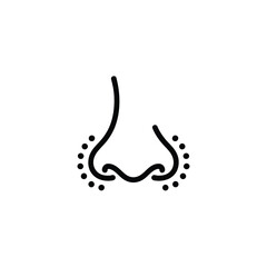 Minimalist line art icon of a human nose with dot accents