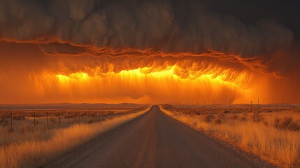 Fiery Sunset Storm Over Country Road