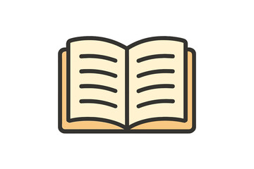 Minimalistic linear filled color icon of open book, cartoon style vector, educational symbol, reading concept, literature, knowledge, learning, for web, app, banner, social media, graphic design
