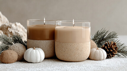 candles on a Thanksgiving table, soft smoke curling upwards, autumn leaves
