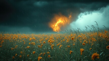 Fiery Storm over Sunflower Field