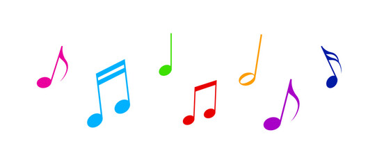 Colorful group of musical notes isolated on white background