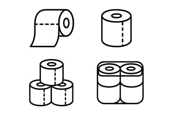 Toilet paper bundle thin icons set. Editable stroke vector illustration. Toilet tissue rolls pack, hygiene paper product, bathroom essentials, web, apps, books, cards