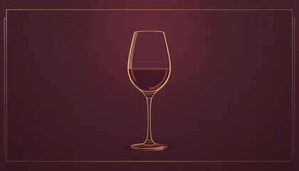Elegant glass of red wine with golden accents against a dark red background for sophisticated designs