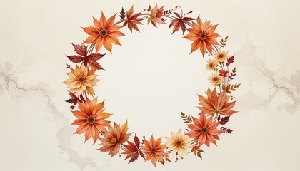 Elegant fall floral wreath with warm autumnal colors for seasonal greetings and invitation designs