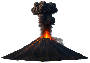 Volcanic Eruption Powerful Lava Flow and Ash Plume  Nature Photography on transparent background