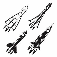 Four rocket silhouettes in flight spacecraft spaceship