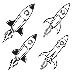 Four rocket silhouettes in motion spaceship space
