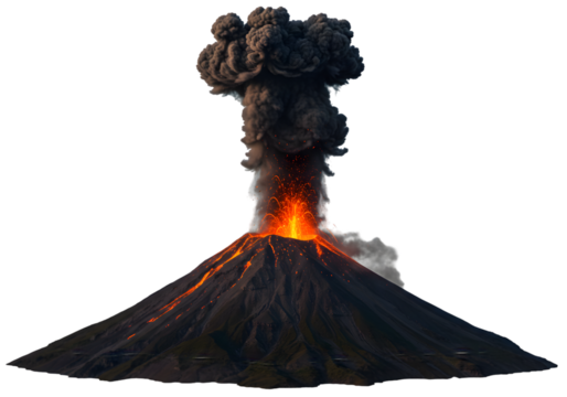 Volcanic Eruption Powerful Lava Flow and Ash Plume  Nature Photography on transparent background