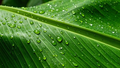 Dew drops on vibrant green leaf
