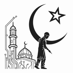 Islamic crescent star mosque and man vector