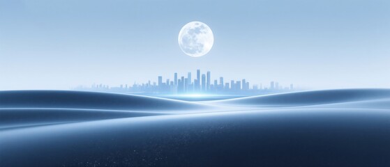 Fototapeta premium Moonlit Desert and City Silhouette