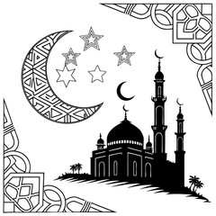 Islamic mosque crescent moon stars ornate borders vector