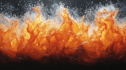 Fiery Water Splash; Abstract Flames in Liquid; Dramatic Background