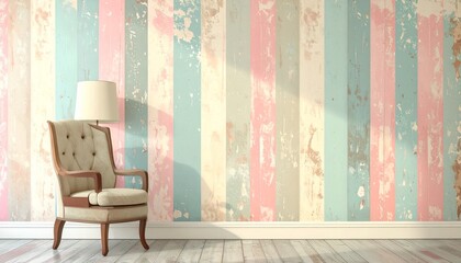 Retro striped wallpaper in old pastel tones and vintage texture