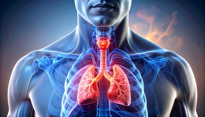 Anatomical representation of human lungs and upper chest