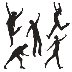 Joyful figures leaping celebrating freedom silhouette