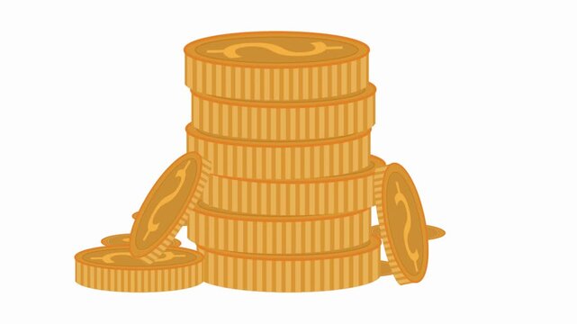 Financial concept with animated stacks of dollar coins. Money stack animation featuring dollar coins for business visuals. Shiny dollar coin stacks rising in animation symbolizing profit and savings.