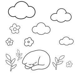 cute line sleeping cat, vector illustration