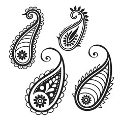 Paisley floral ornamental shapes black