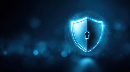 Secure cloud storage features glowing padlock symbol on shield, representing digital protection and safety in technology