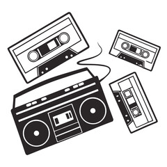 Retro boombox and cassette tapes music audio