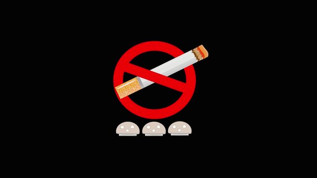 Red circle no smoking sign animation. Public service announcement anti smoking graphic motion loop. Crossed out cigarette animation. Stop smoking campaign health awareness psa looping animation.