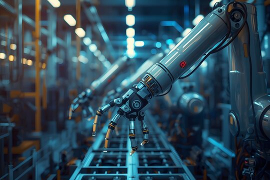 Smart industry robot arms for digital factory production technology showing automation manufacturing process of the Industry 4. 0