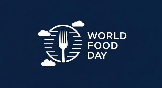 White Fork Symbol Inside Circle with Clouds for World Food Day