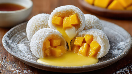 Delicious mango mochi dessert asian cuisine food photography natural light close-up sweetness explored