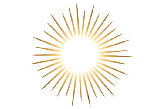 Golden Rays Radiant Sunburst Design Element on transparent background