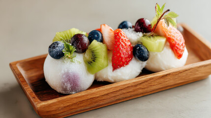Indulging in a delicious fruit dessert at a cozy bakery captured in close-up food photography for culinary delight