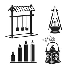 Spiritual ritual objects with flames and hanging weights