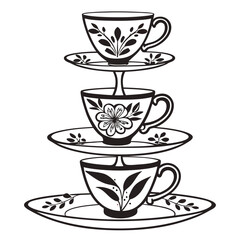 Stacked teacups floral pattern saucer