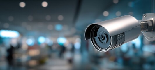 The Security Camera Overlooking a Modern Office Lobby with Soft Bokeh Background