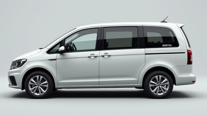 Obraz premium White rental van parked on blank studio background with front and side view