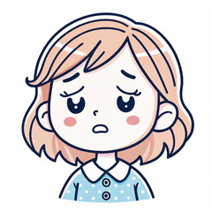 Portrait of little girl with an expression of severe fatigue on her face.  Doodle style illustration, white background.