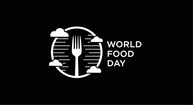 White Fork Symbol with Clouds and Horizontal Lines for Food Day