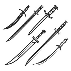Various sharp bladed weapons sword katana