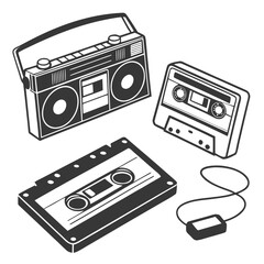 Vintage boombox and cassette tapes audio retro