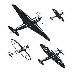 Vintage aircraft silhouettes in flight airplane propeller © Mithu