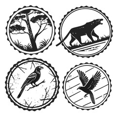 Wild animal and nature emblems black white